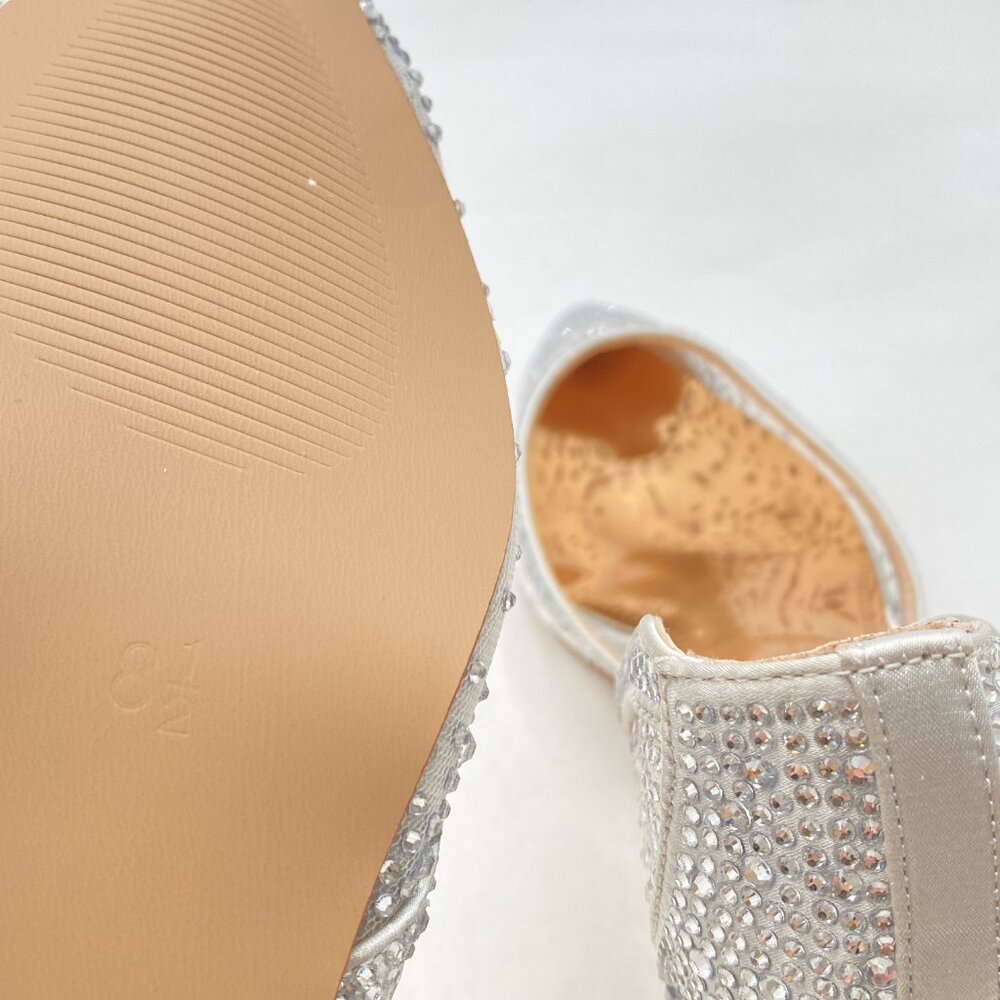 XYD Ivory Mesh Pointed Toe D'Orsay Kitten Heel Rhinestone Studs Slip-On Shoes - Picture 6 of 8